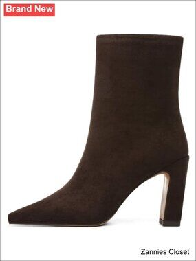 ✨ Square Toe Chunky Block Heeled Ankle Booties Faux Leather Zip Boots